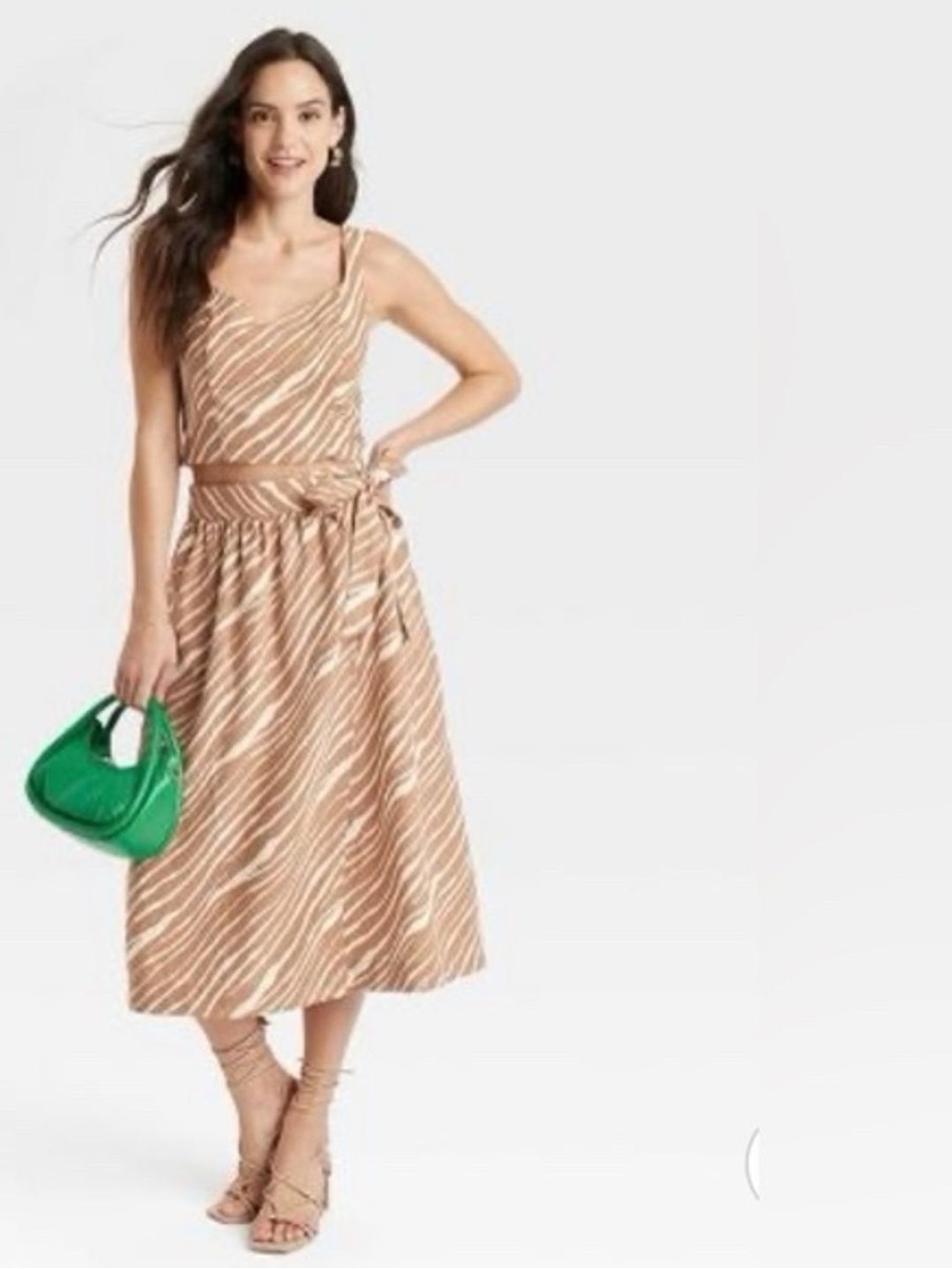 A New Day Beige & White A-Line Midi Skirt